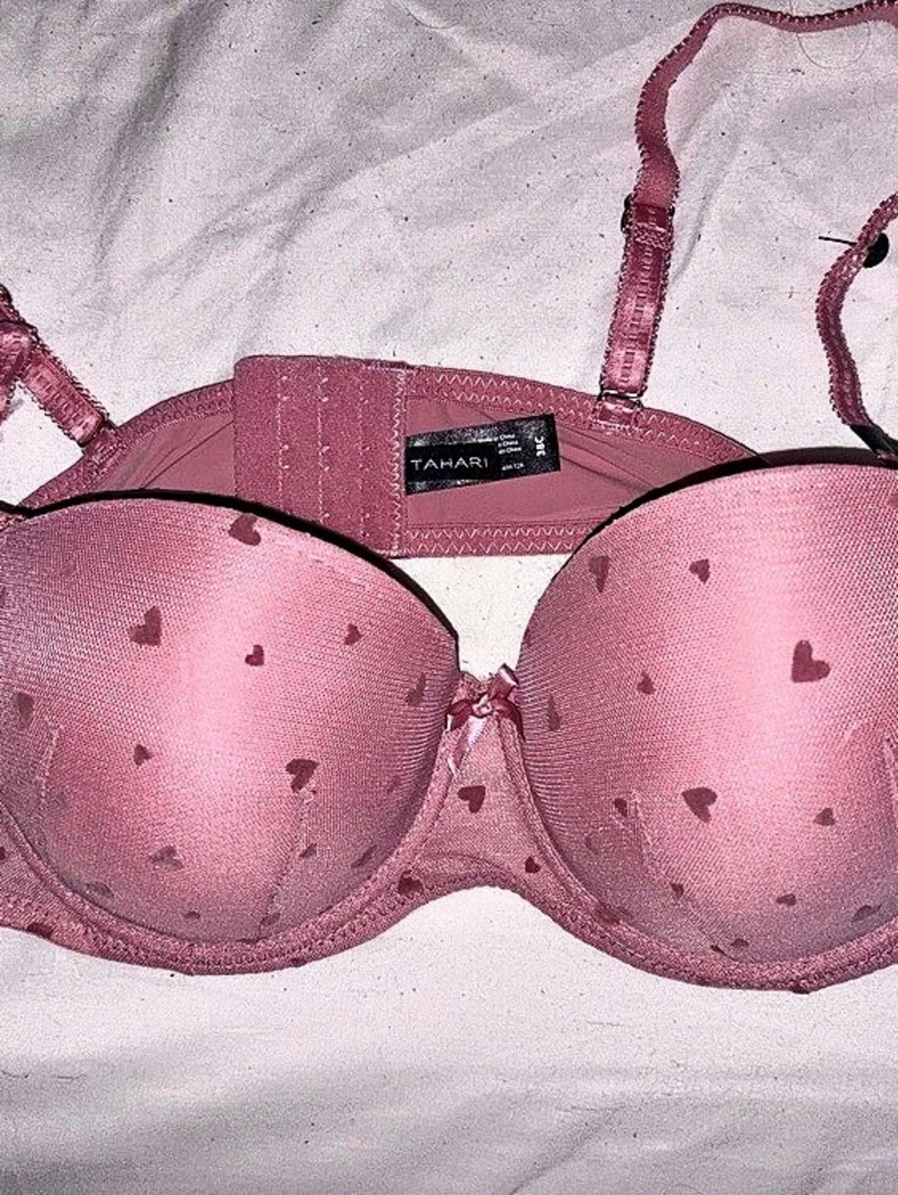 Tahari Pink Heart Print Bra Size 38C